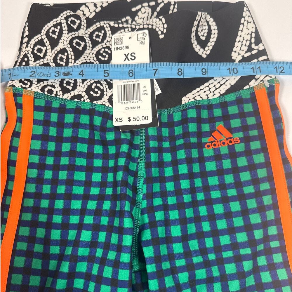 Adidas x FARM Rio High Rise Biker Shorts Colorful Check Print Womens XS NWT - Picture 4 of 6